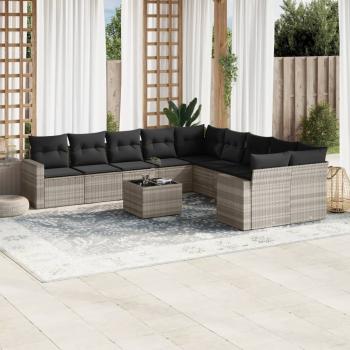 ARDEBO.de - 11-tlg. Garten-Sofagarnitur mit Kissen Hellgrau Poly Rattan