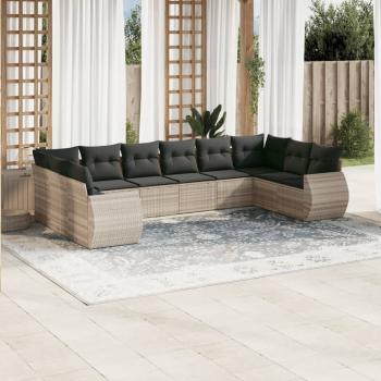 ARDEBO.de - 10-tlg. Garten-Sofagarnitur mit Kissen Hellgrau Poly Rattan