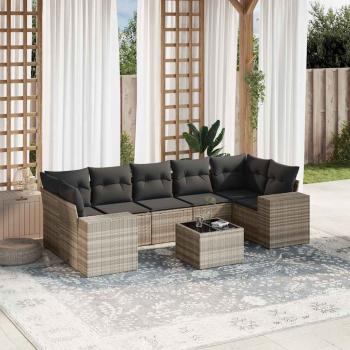 ARDEBO.de - 8-tlg. Garten-Sofagarnitur mit Kissen Hellgrau Poly Rattan