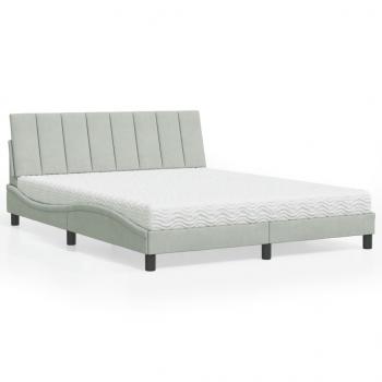 ARDEBO.de - Bett mit Matratze Hellgrau 160x200 cm Samt