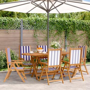 ARDEBO.de - Gartenstühle Verstellbar 6 Stk. Blau Weiß Stoff und Massivholz