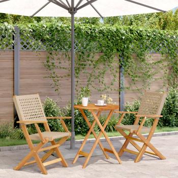 ARDEBO.de - 3-tlg. Bistro-Set Beige Poly Rattan und Massivholz