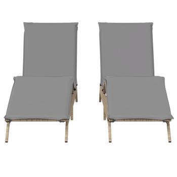 Sonnenliegen mit Auflagen 2 Stk. Beige Poly Rattan