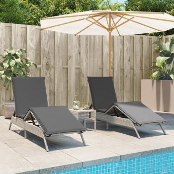 ARDEBO.de - Sonnenliegen mit Auflagen 2 Stk. Hellgrau Poly Rattan