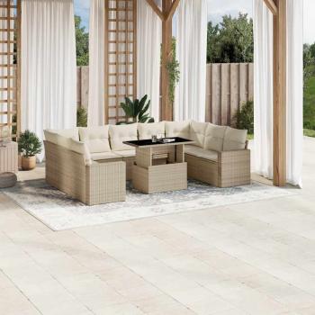 ARDEBO.de - 10-tlg. Garten-Sofagarnitur mit Kissen Beige Poly Rattan