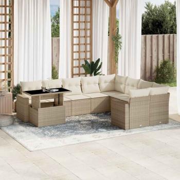 ARDEBO.de - 10-tlg. Garten-Sofagarnitur mit Kissen Beige Poly Rattan