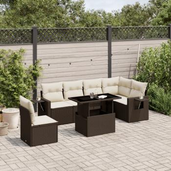 ARDEBO.de - 7-tlg. Garten-Sofagarnitur mit Kissen Braun Poly Rattan