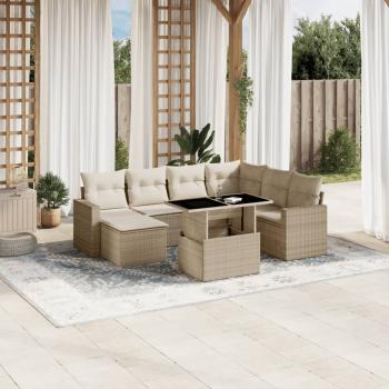 ARDEBO.de - 8-tlg. Garten-Sofagarnitur mit Kissen Beige Poly Rattan