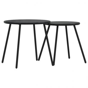 Garten-Couchtisch 2 Stk. Rund Schwarz Pulverbeschichteter Stahl