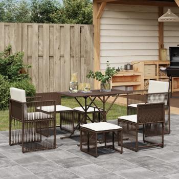 ARDEBO.de - 7-tlg. Garten-Essgruppe mit Kissen Braun Poly Rattan