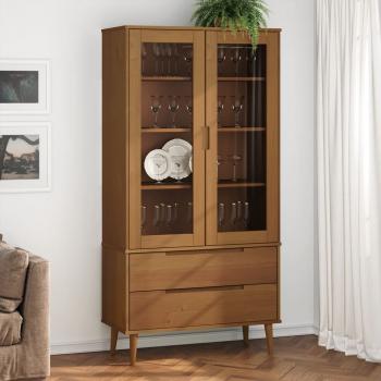 ARDEBO.de - Vitrinenschrank MOLDE Braun 90x35x175 cm Massivholz Kiefer