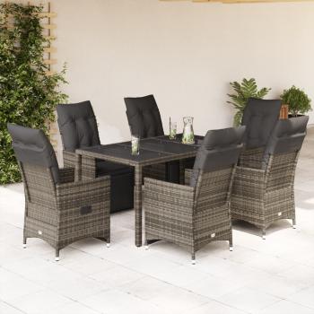 ARDEBO.de - 7-tlg. Garten-Bistro-Set mit Kissen Grau Poly Rattan