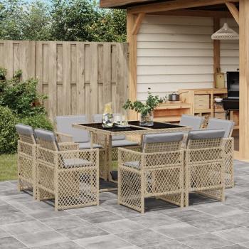 ARDEBO.de - 9-tlg. Garten-Essgruppe mit Kissen Beigemischung Poly Rattan