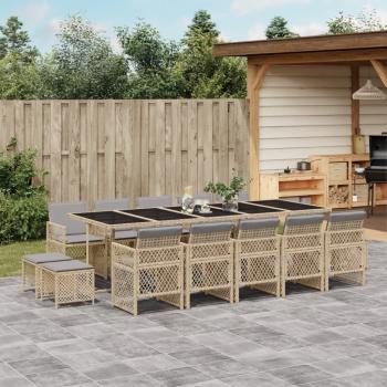 ARDEBO.de - 15-tlg. Garten-Essgruppe mit Kissen Beige Poly Rattan