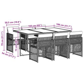 7-tlg. Garten-Essgruppe mit Kissen Schwarz Poly Rattan