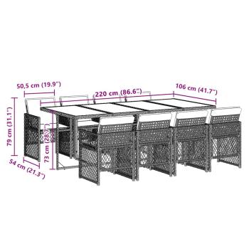 9-tlg. Garten-Essgruppe mit Kissen Beige Poly Rattan