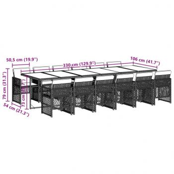 13-tlg. Garten-Essgruppe mit Kissen Braun Poly Rattan