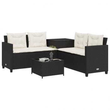 ARDEBO.de - Gartensofa in L-Form mit Tisch und Kissen Schwarz Poly Rattan
