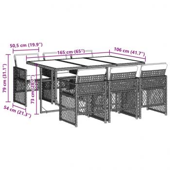 7-tlg. Garten-Essgruppe mit Kissen Hellgrau Poly Rattan