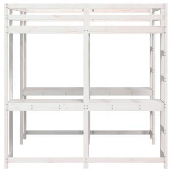 Hochbett mit Schreibtisch & Leiter Weiß 200x200 cm Kiefernholz
