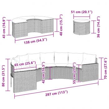 3-tlg. Garten-Sofagarnitur Halbrund Grau Poly Rattan