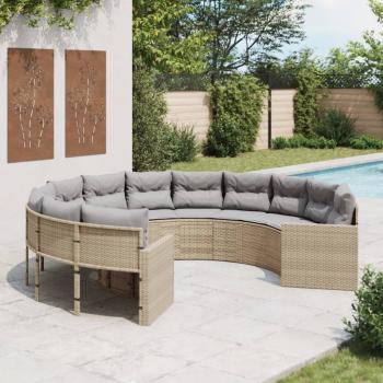 ARDEBO.de - Gartensofa mit Kissen Rund Beige Poly-Rattan