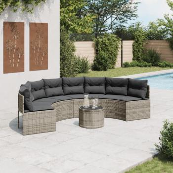 ARDEBO.de - Gartensofa mit Tisch und Kissen Halbrund Grau Poly Rattan