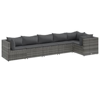 ARDEBO.de - 6-tlg. Garten-Lounge-Set mit Kissen Grau Poly Rattan