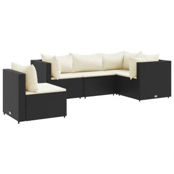 ARDEBO.de - 5-tlg. Garten-Lounge-Set mit Kissen Schwarz Poly Rattan