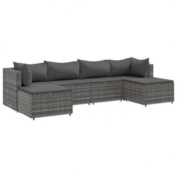 6-tlg. Garten-Lounge-Set mit Kissen Grau Poly Rattan