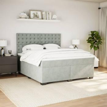 ARDEBO.de - Boxspringbett mit Matratze Hellgrau 180x200 cm Samt