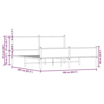 Metallbett ohne Matratze Braun Eichen-Optik 160x200 cm