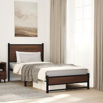 ARDEBO.de - Metallbett ohne Matratze Braun Eichen-Optik 75x190 cm