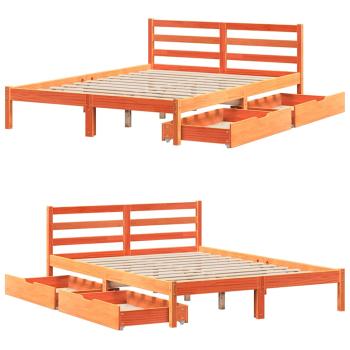 Massivholzbett ohne Matratze Wachsbraun 135x190 cm Kiefernholz