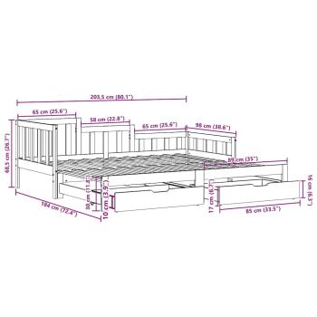 Tagesbett Ausziehbar mit Schubladen ohne Matratze 90x200 cm