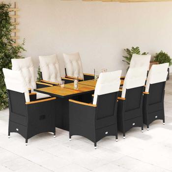 ARDEBO.de - 9-tlg. Garten-Essgruppe mit Kissen Schwarz Poly Rattan