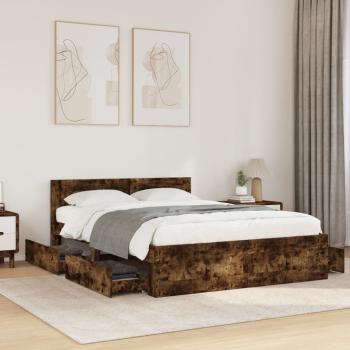 ARDEBO.de - Bettgestell mit Kopfteil Räuchereiche 140x190 cm Holzwerkstoff