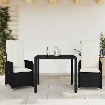 ARDEBO.de - 3-tlg. Garten-Bistro-Set mit Kissen Schwarz Poly Rattan