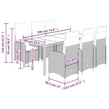 7-tlg. Garten-Bistro-Set mit Kissen Schwarz Poly Rattan