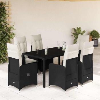 ARDEBO.de - 7-tlg. Garten-Bistro-Set mit Kissen Schwarz Poly Rattan