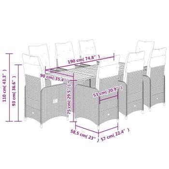 9-tlg. Garten-Bistro-Set mit Kissen Schwarz Poly Rattan