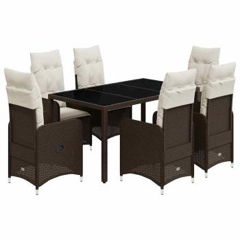 7-tlg. Garten-Bistro-Set mit Kissen Braun Poly Rattan