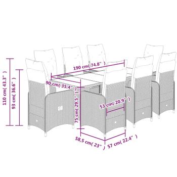 9-tlg. Garten-Bistro-Set mit Kissen Braun Poly Rattan