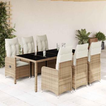 ARDEBO.de - 7-tlg. Garten-Bistro-Set mit Kissen Beige Poly Rattan