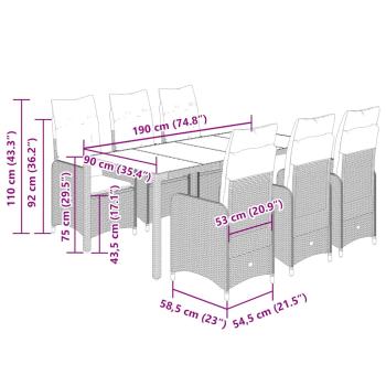 7-tlg. Garten-Bistro-Set mit Kissen Beige Poly Rattan