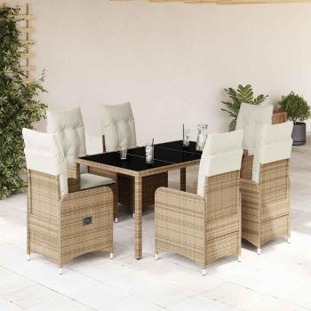 ARDEBO.de - 7-tlg. Garten-Bistro-Set mit Kissen Beige Poly Rattan