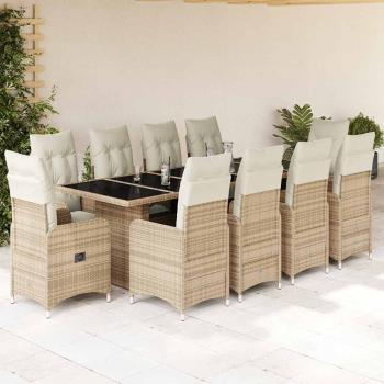 ARDEBO.de - 11-tlg. Garten-Bistro-Set mit Kissen Beige Poly Rattan