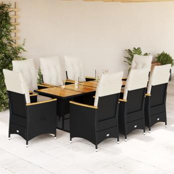 ARDEBO.de - 9-tlg. Garten-Bistro-Set mit Kissen Schwarz Poly Rattan