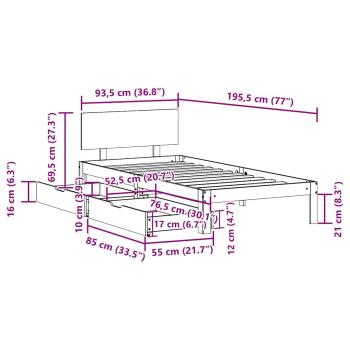 Massivholzbett mit Schubladen 90x190 cm Massivholz Kiefer