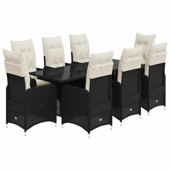 9-tlg. Garten-Bistro-Set mit Kissen Schwarz Poly Rattan